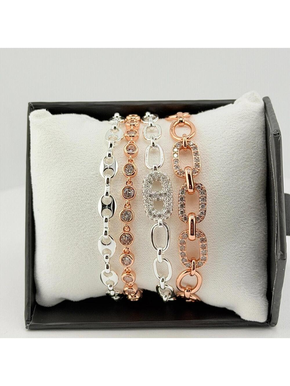 Bomb Party Luxe Layers Bracelet "I Make It Happen, Honey" Clear CZ Mixed Metal